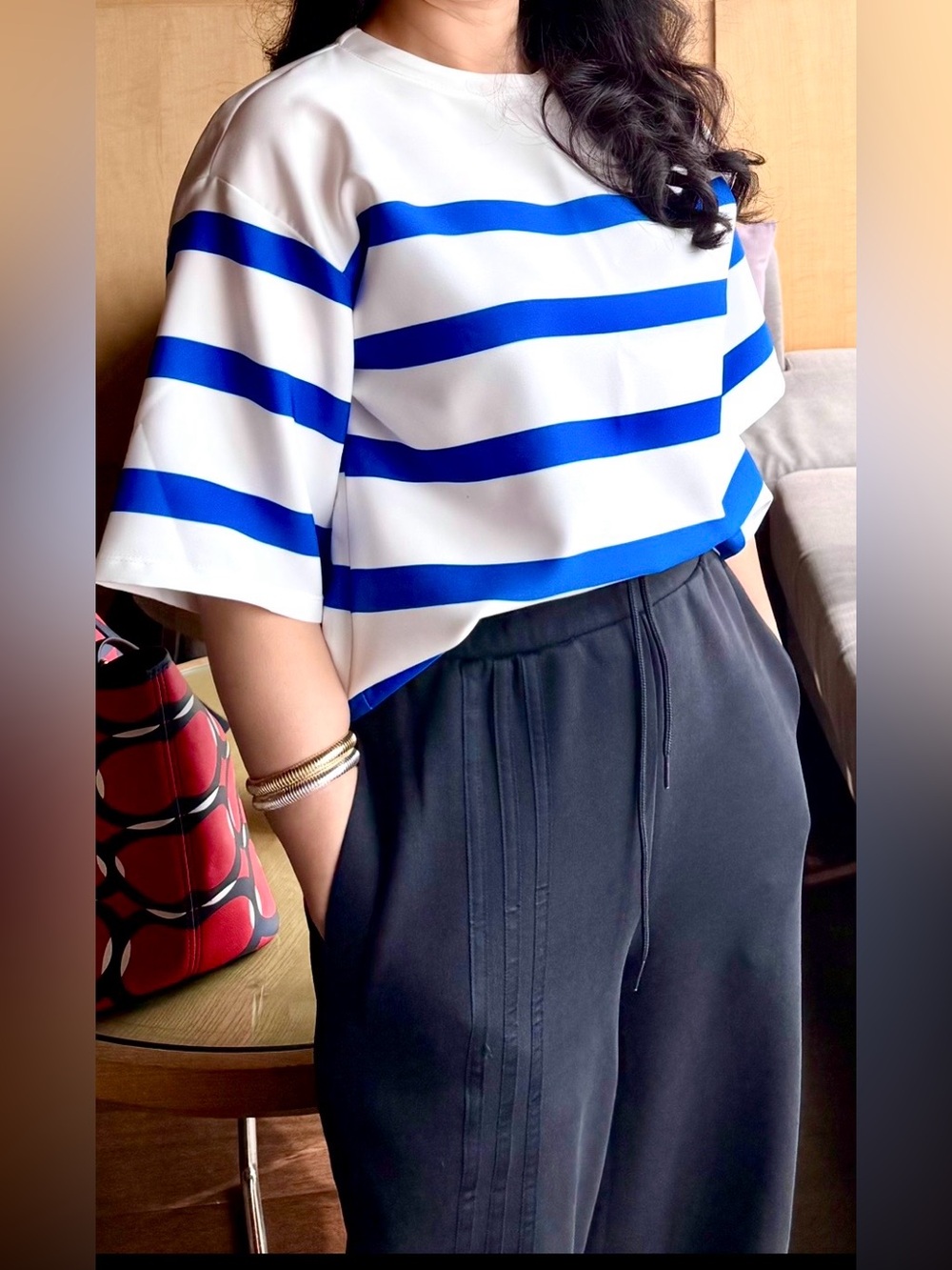 ZARA Blue & White Striped Top - Nautical Short Sleeve